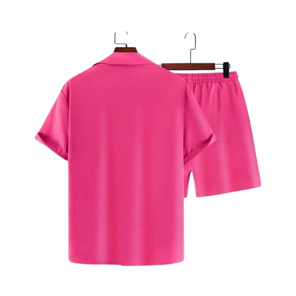 Pink Casual Button-Down Shirt and shorts - Picture 2 of 5